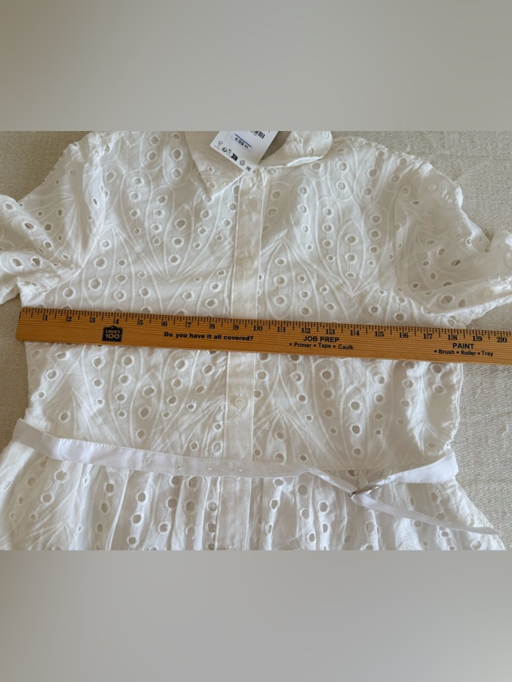 Zara Eyelet Shirt Dress medium White New Belted Scalloped Mini Embroidery - Picture 10 of 16